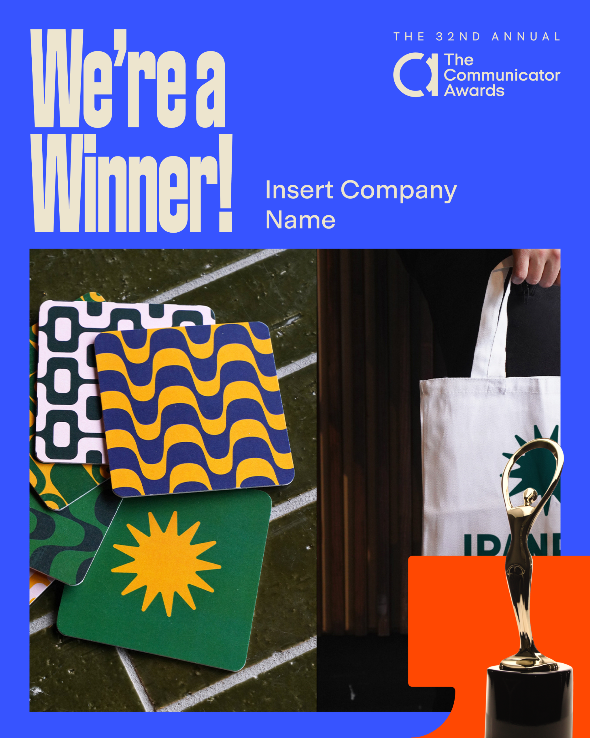"We're a Winner" Customizable Badge (Blue)