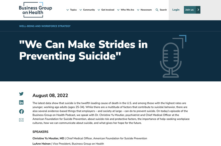 "We Can Make Strides in Preventing Suicide" by Business Group on Health