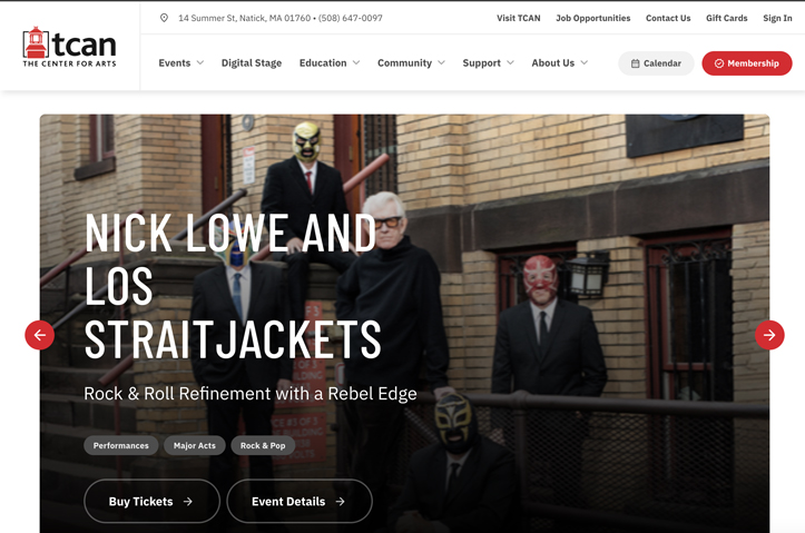 The Center for the Arts in Natick Website Design by Metropolis Creative