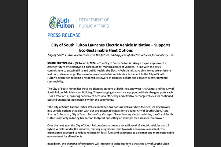 City of South Fulton Electric Vehicle Initiative Launch by City of South Fulton