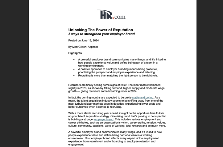 Appcast, "Unlocking The Power of Reputation," HR.com by Appcast