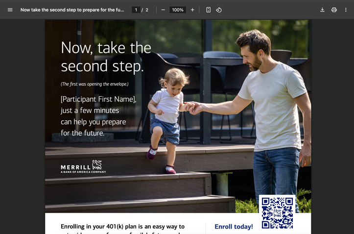 Merrill Enrollment mailer by Bank of America