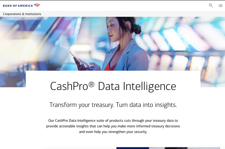 CashPro Insights Landing Page by Bank of America