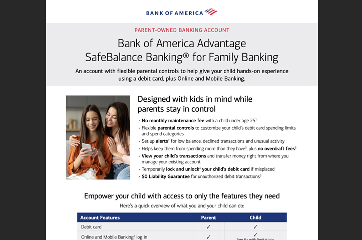 SafeBalance for Family Banking Flyer by Bank of America