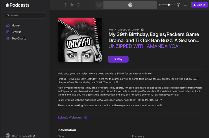 My 39th Birthday, Eagles/Packers Game Drama, and TikTok Ban Buzz: A Season Finale Chat! by Unzipped with Amanda Yoa