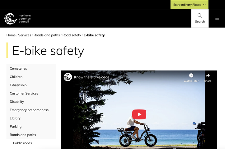 “Know the code”: e-Bike safety campaign by Northern Beaches Council