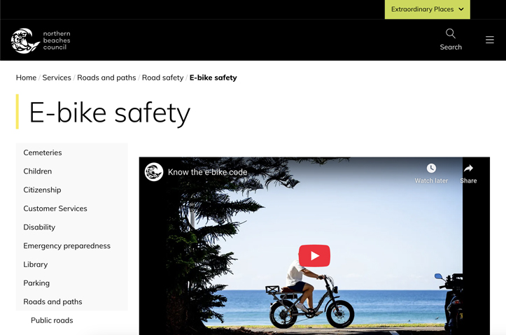 “Know the code”: e-Bike safety campaign by Northern Beaches Council
