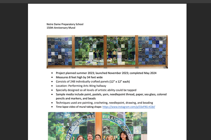 Notre Dame Preparatory School Anniversary Community Mural by Notre Dame Prep School