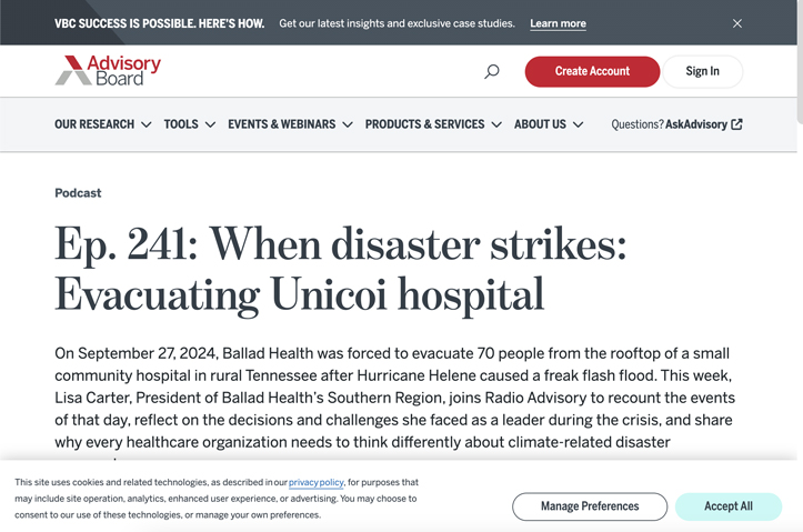 When disaster strikes: Evacuating Unicoi hospital by Advisory Board