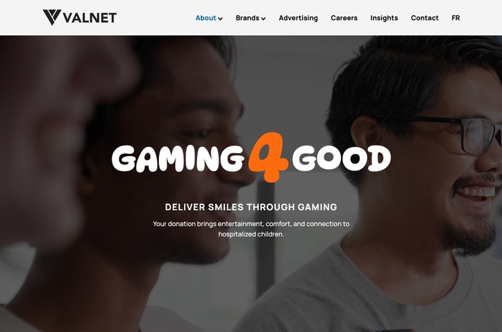 Valnet's Gaming For Good Campaign Page by Valnet Inc.