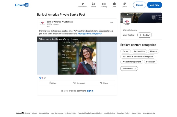 When you enter the workforce social post by Bank of America