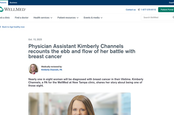 Physician Assistant Kimberly Channels recounts the ebb and flow of her battle with breast cancer by WellMed Medical Management