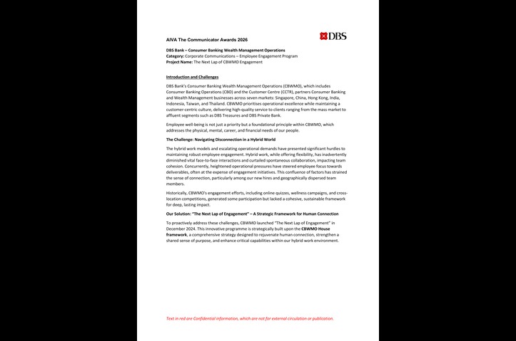 The Next Lap of CBWMO Engagement by DBS Bank