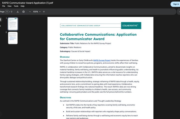 Public Relations for the RAPID Survey Project by Collaborative Communications Group