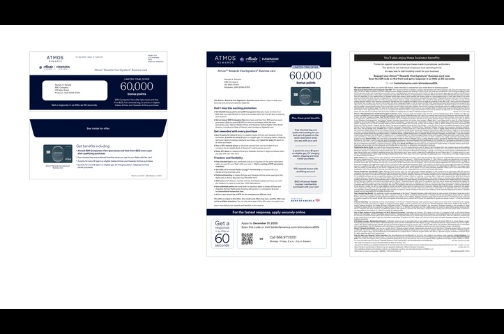 Alaska Airlines Business Card Offer Direct Mail by Bank of America