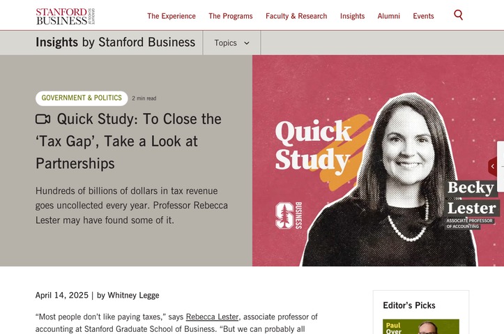 Quick Study: To Close the ‘Tax Gap’, Take a Look at Partnerships by Stanford Graduate School of Business