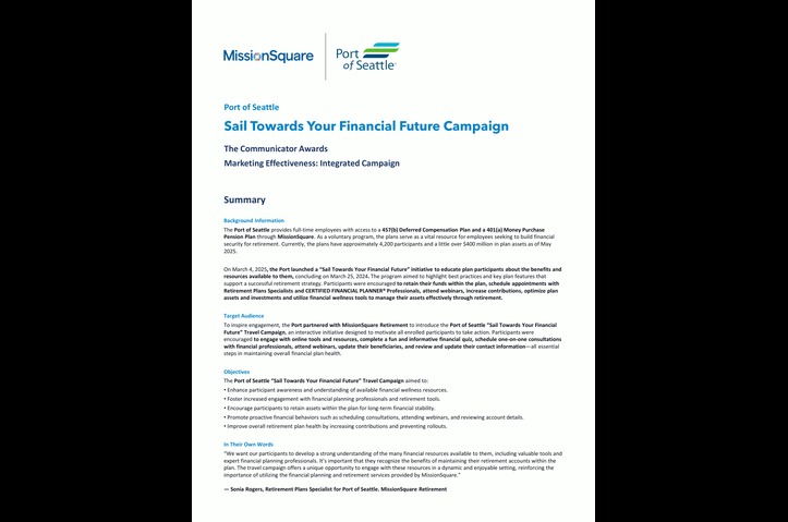 Port of Seattle Sail Towards Your Financial Future by MissionSquare