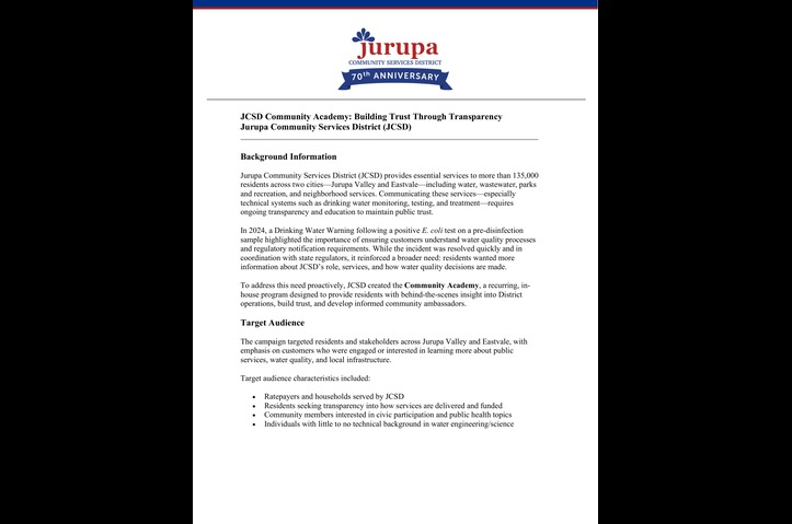 JCSD Community Academy: Building Trust Through Transparency by Jurupa Community Services District
