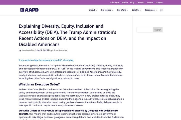 Explaining Diversity, Equity, Inclusion and Accessibility and Federal Changes to DEIA to Disabled Americans by American Association of People with Disabilities (AAPD)