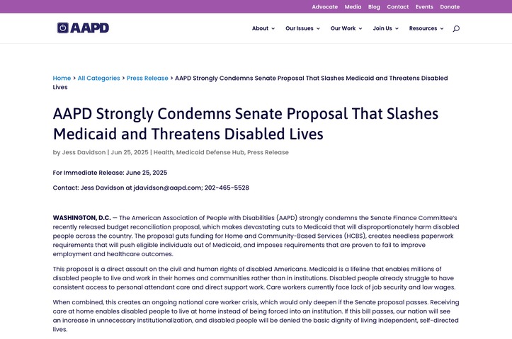 American Association of People with Disabilities Sets The Message on How Medicaid Cuts Would Hurt Disabled Americans by American Association of People with Disabilities (AAPD)
