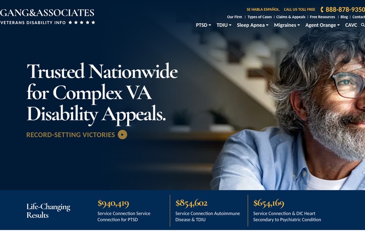 Gang and Associates Veterans Disability Info by PaperStreet Web Design